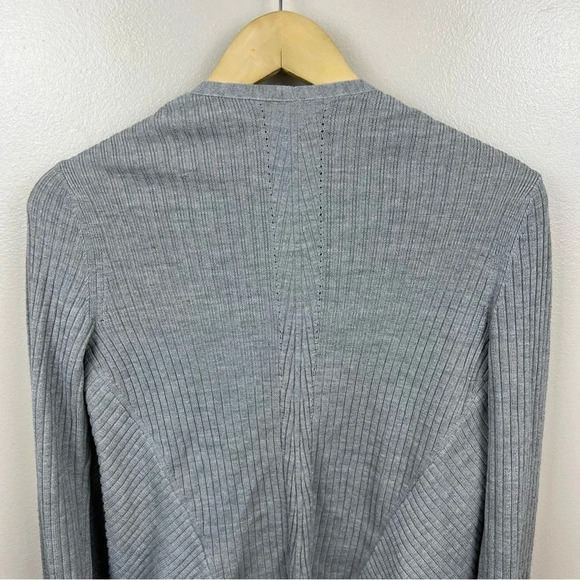 Athleta Solstice Wrap Cardigan Sweater Small Gray Merino Wool Ribbed Draped - Picture 7 of 10